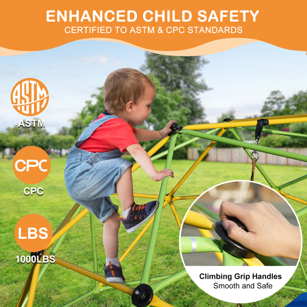 10英尺攀登圆顶儿童丛林健身房适用于公园圆顶登山者与摇摆游乐场设备，绿色-6