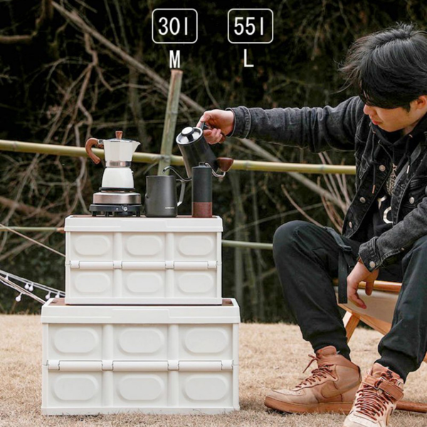 收纳箱 木盖款 大号55L 白色 折叠-9