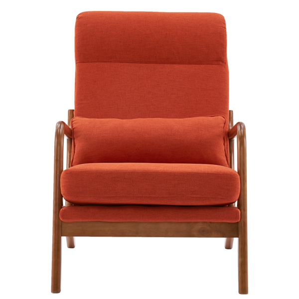 全拆 实木扶手 高背 靠背 铁架麻布 烧橙色 室内休闲椅-5