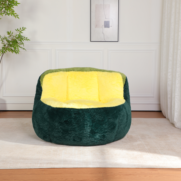 超大豆袋椅、填充海绵丝的多色人造毛皮沙发、客厅大沙发、无需组装、深绿色+黄色+绿色-3