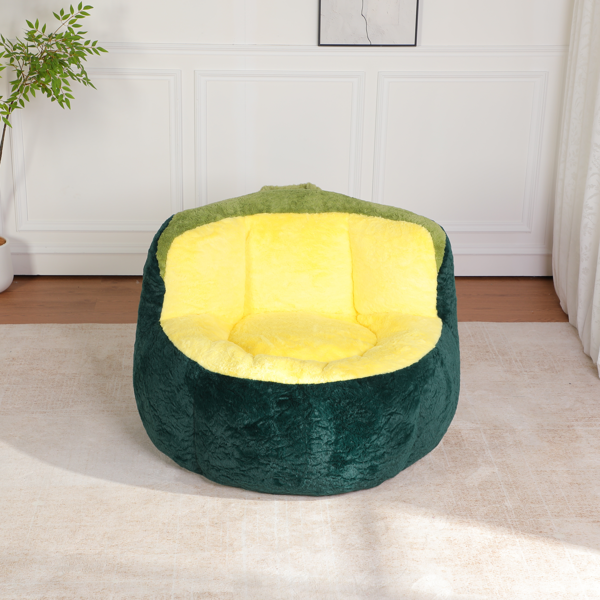 超大豆袋椅、填充海绵丝的多色人造毛皮沙发、客厅大沙发、无需组装、深绿色+黄色+绿色-6