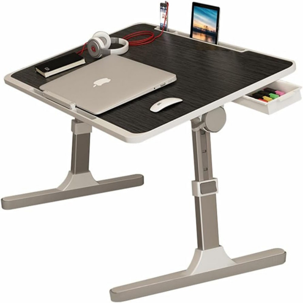 桌子 床上折叠桌 广东腿 拉丝黑 卡槽+挡条+抽屉 可升降-1