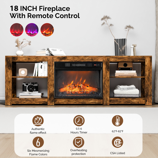 腐木色 178*34.5*60cm 浮雕刨花板贴三胺 双面交叉 壁炉电视柜 & 23in壁炉芯-4