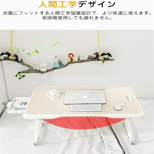 桌子 床上折叠桌 抽屉款 白色 注塑桌面-5