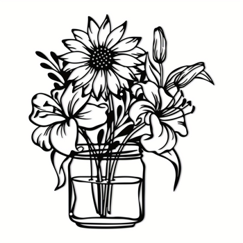 CIFbuy™ 铁艺向日葵百合花瓶装饰画，田园风墙面挂饰，花卉主题家居软装（在 TikTok、temu 下可自提）