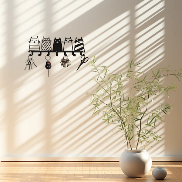 CIFbuy™ 猫咪七钩装饰挂架 现代风格钥匙衣帽收纳架（TikTok、temu下自提）-2