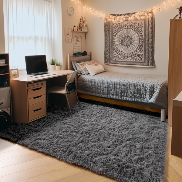 6英尺x 9英尺客厅地毯，灰色蓬松地毯，大毛绒绒，舒适柔软，防滑室内地板地毯，房间，卧室，游戏室，家居装饰美学-10