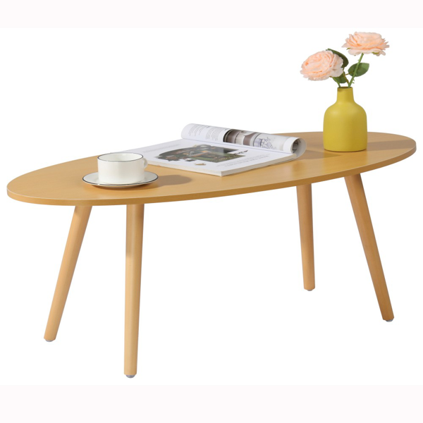 桌子 椭圆形茶几 榉木色无抽 80*40*42.5-1