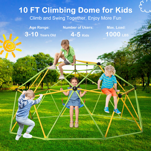 10英尺攀登圆顶儿童丛林健身房适用于公园圆顶登山者与摇摆游乐场设备，绿色-5