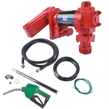 抽油泵 15 GPM 12V Fuel Transfer Pump Cast Iron with Discharge Hose ＆ Automatic Green Nozzle for Trucks