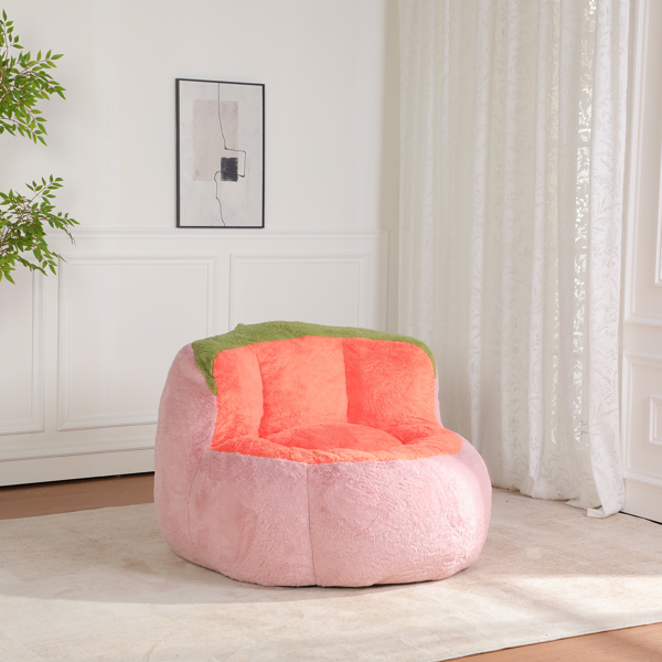 超大豆袋椅、填充海绵丝的多色人造毛皮沙发、客厅大沙发、无需组装、粉色+橙色+绿色-2