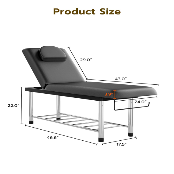 专业固定式按摩床，550磅重型宽幅治疗检查床，靠背可调，可拆卸头枕，底部储物架及毛巾挂钩，黑色-2