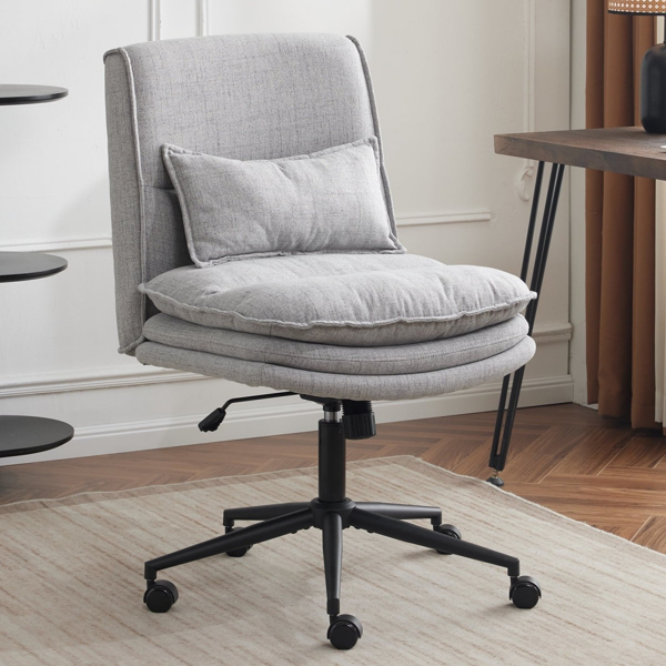 椅子 盘腿椅 棉麻 带轮子 灰色-7