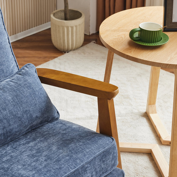 橡木扶手 单人休闲椅 橡木 软包 雪尼尔 深海蓝色 室内休闲椅-23