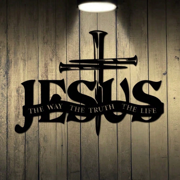 CIFbuy™ 铁艺耶稣十字架箴言装饰画，宗教风墙面挂饰，基督教主题家居软装（在 TikTok、temu 下可自提）-5