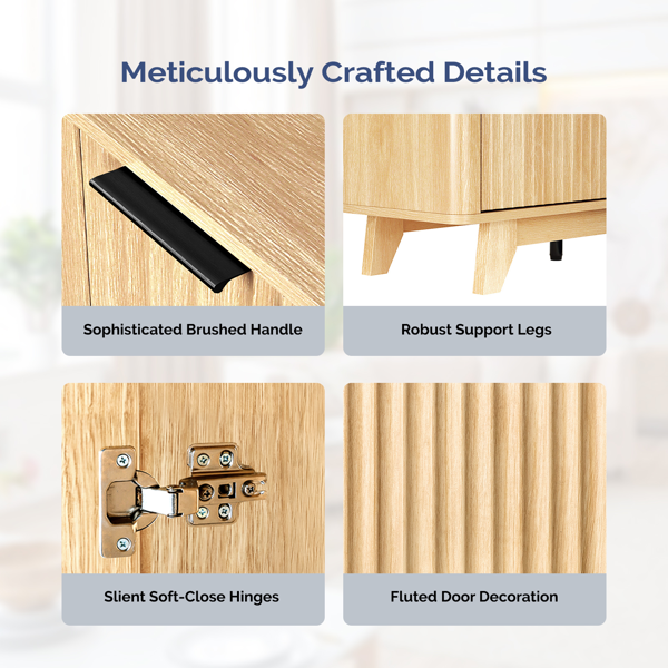 橡木色 147*34.5*64.5cm 浮雕刨花板三胺 双格栅门  壁炉电视柜 & 18in壁炉芯-6