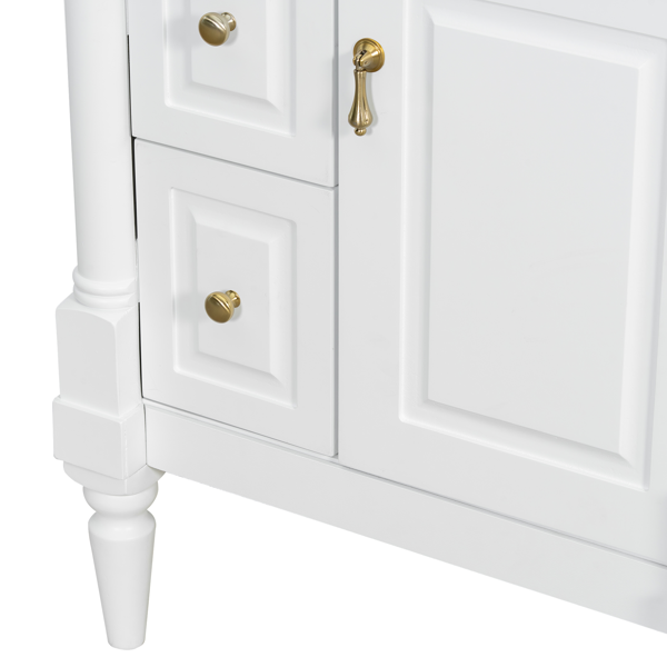 24英寸浴室柜，带水槽，白色独立式浴室柜，带翻盖抽屉、可调节搁板、实心橡胶木框架、中密度纤维板和金属把手-18