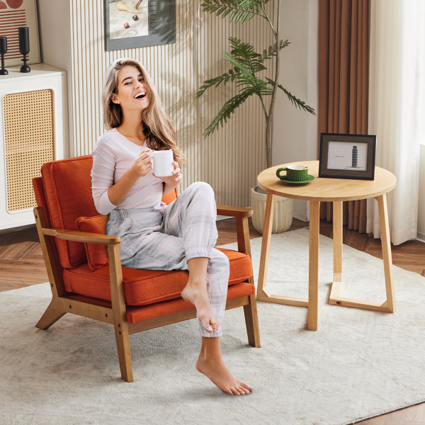 胡桃色扶手 单人休闲椅 橡木 软包 棉麻MY018-11 烧橙色 室内休闲椅-7