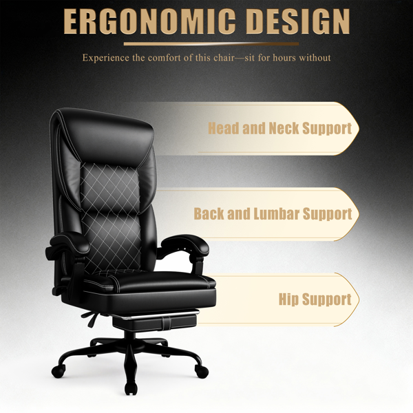 游戏椅，带充气腰托的办公椅，符合人体工学的舒适宽体电脑椅，配有脚凳和联动软扶手，高靠背3D包裹式坐垫-6