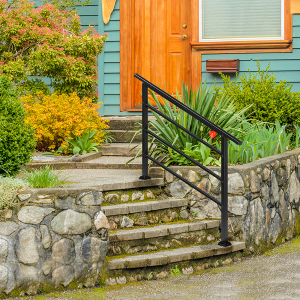 哑光黑色   1-4阶 可调节  直扶手 庭院楼梯扶手-8