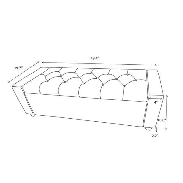 48英寸卧室床尾储物长凳，仿亚麻布面软垫储物凳，带扶手，适用于卧室、客厅、玄关，米色-2