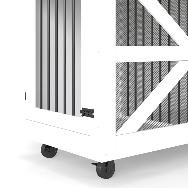 47.2英寸移动式狗笼，带翻盖式喂食门、双向开口和5个万向轮（其中2个带锁定功能），侧面配有挂钩——多功能宠物笼，也可作为双狗笼家具使用。-9