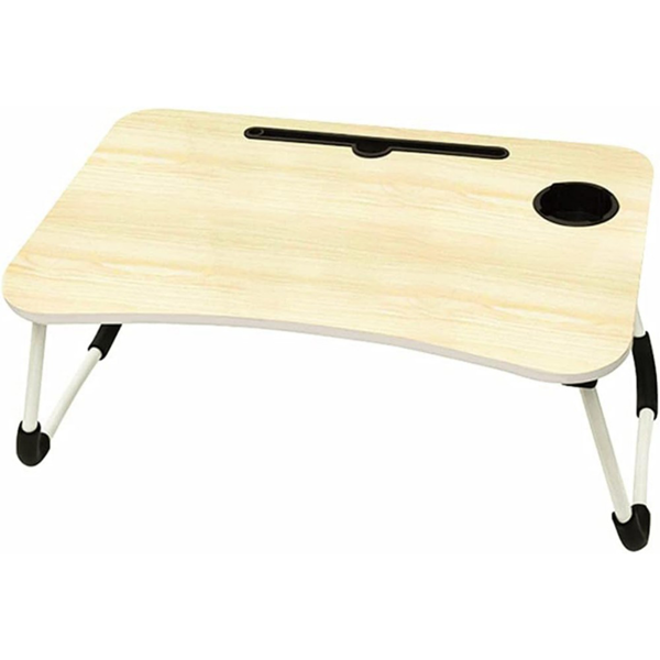 桌子 床上折叠桌 卡槽+杯托款 木纹色-1