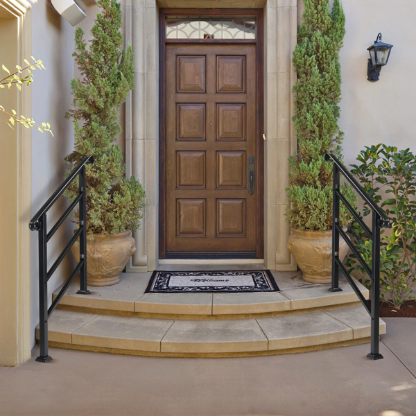 【同款编码：52168185  78675783】哑光黑色 1-3阶 可调节 卷边扶手 庭院楼梯扶手-9