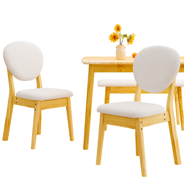 1桌2椅1凳 拆装 橡胶木+软包 原木色 餐桌椅套装 米色坐垫 长方形-3