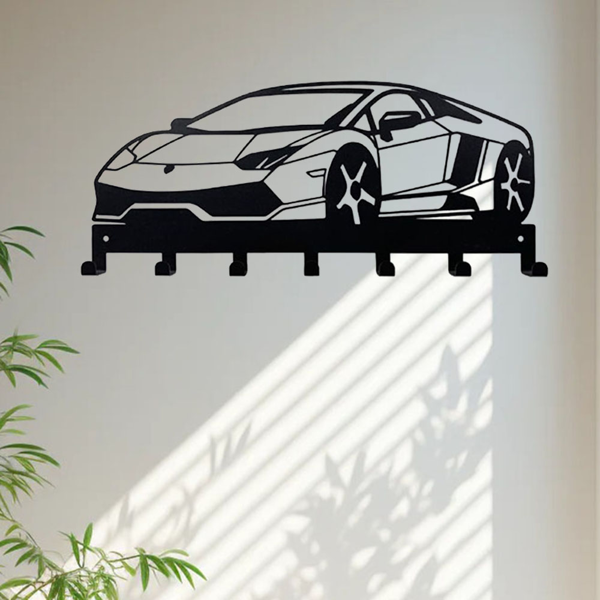 CIFbuy™ 七钩黑色金属钥匙架 壁挂式门厅前门收纳装饰（TikTok、temu下自提）-1