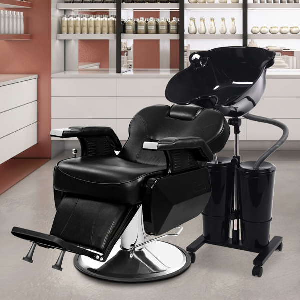 便携式洗发盆，带电动泵和双水箱，配备喷头，适用于沙龙及家庭，黑色-8