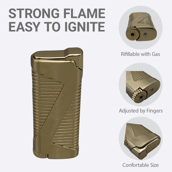 LEGENDEX®拓荒者* 金色单直冲打火机用于雪茄香烟厨房户外可重复充气可调节火焰高度便携式-3