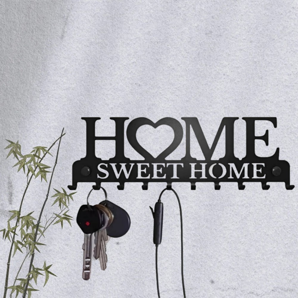 CIFbuy™ 黑色金属壁挂式多功能收纳架带挂钩钥匙衣物储物架（TikTok、temu下自提）-1