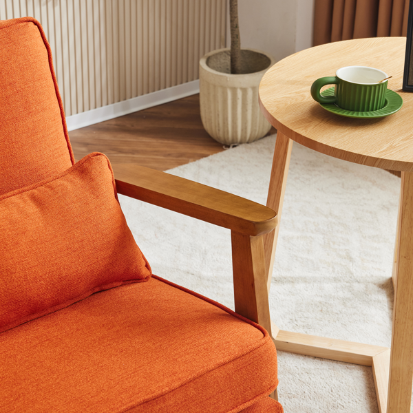 胡桃色扶手 单人休闲椅 橡木 软包 棉麻MY018-11 烧橙色 室内休闲椅-2