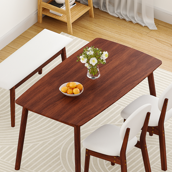 1桌2椅1凳 拆装 橡胶木+软包 深胡桃色 餐桌椅套装 米色坐垫 长方形-22