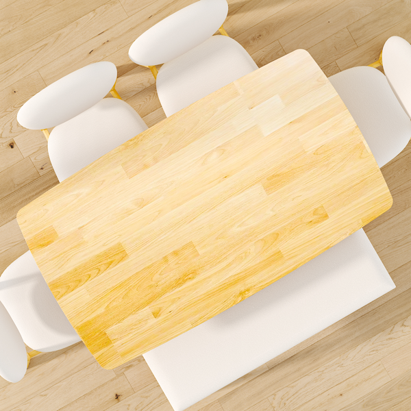 1桌4椅1凳 拆装 橡胶木+软包 原木色 餐桌椅套装 米色坐垫 长方形-19