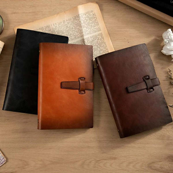 二层牛皮活页本可拆卸A5记事本 藏蓝色-7