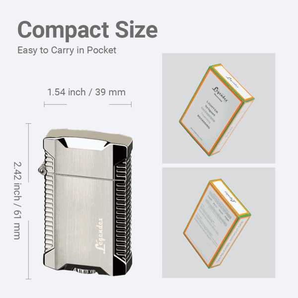 LEGENDEX®野餐者* 银色双直冲打火机用于雪茄香烟厨房户外可重复充气可调节火焰高度便携式-6