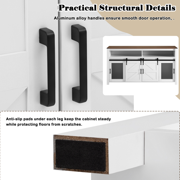 U型59.3英寸餐边柜，带滑动谷仓门和网格面板，农舍风格开放式储物柜，适用于客厅、走廊、阳台、厨房、办公室-11