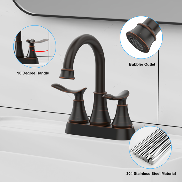 2把手4英寸油擦青铜浴室水龙头，带弹出式排水管和供水软管的浴室洗手盆水龙头【周末不发货，TK/TEMU订单仅支持自提】-4