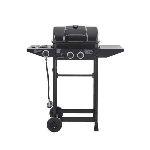 双燃烧器丙烷燃气烧烤炉，带侧炉，24000 BTU功率输出，不锈钢材质，配备搪瓷烤架和侧边置物台，适用于户外烹饪、厨房和庭院后院。-8