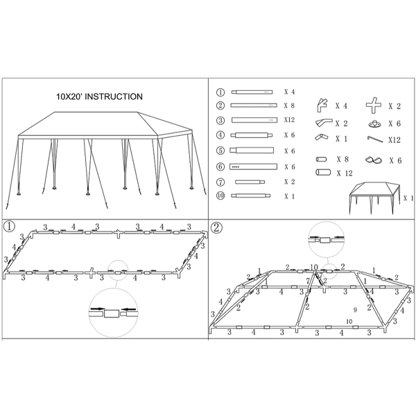 10*20ft (3X6M) 白色6片面（4个窗）户外花园凉亭 婚礼派对帐篷 雨棚 停车棚 广告帐篷，带6个可拆卸侧墙-8