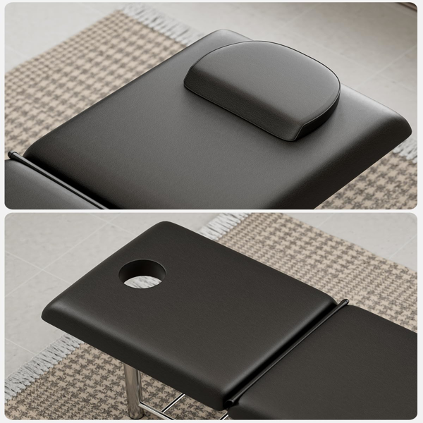 专业固定式按摩床，550磅重型宽幅治疗检查床，靠背可调，可拆卸头枕，底部储物架及毛巾挂钩，黑色-6