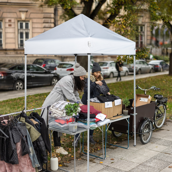 5X5FT 白色  4围(2围2门) 折叠棚 顶布/围布涂银 210D牛津布 白色喷塑钢管 带2个网格收纳袋 配拎包-15