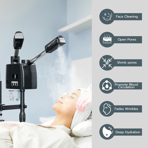 专业三合一滚轮式美容蒸脸仪，冷热雾双效，5倍LED放大灯，黑色-6