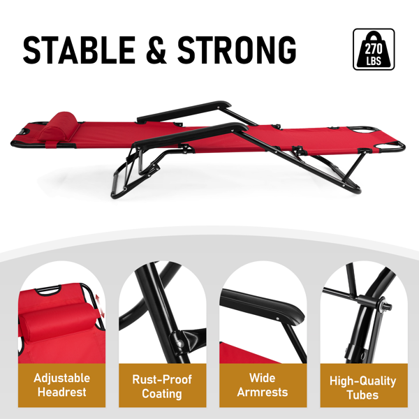 140*60*87cm 户外躺床 黑色铁管 红色牛津布床面  130kg 可变躺床-2