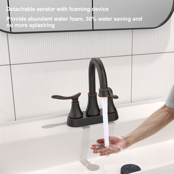 2把手4英寸油擦青铜浴室水龙头，带弹出式排水管和供水软管的浴室洗手盆水龙头【周末不发货，TK/TEMU订单仅支持自提】-5