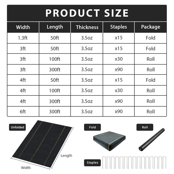 XISHAN 3'X300' 黑色HDPE70克重防草布-5