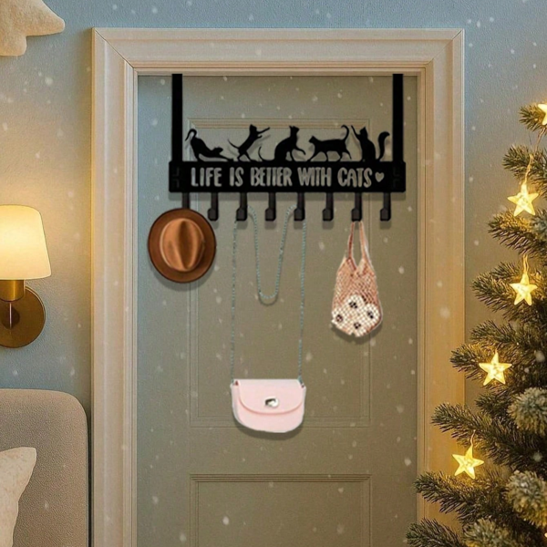 CIFbuy™ 八件套黑猫墙钩 萌宠主题收纳架（TikTok、temu下自提）-4