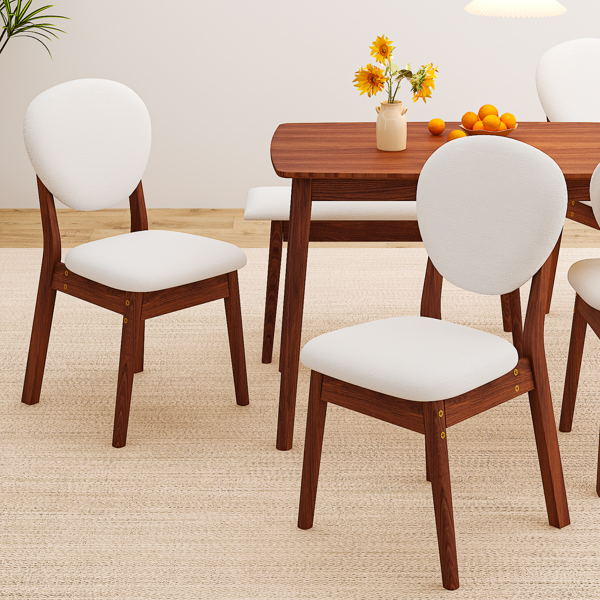 1桌4椅1凳 拆装 橡胶木+软包 深胡桃色 餐桌椅套装 米色坐垫 长方形-16